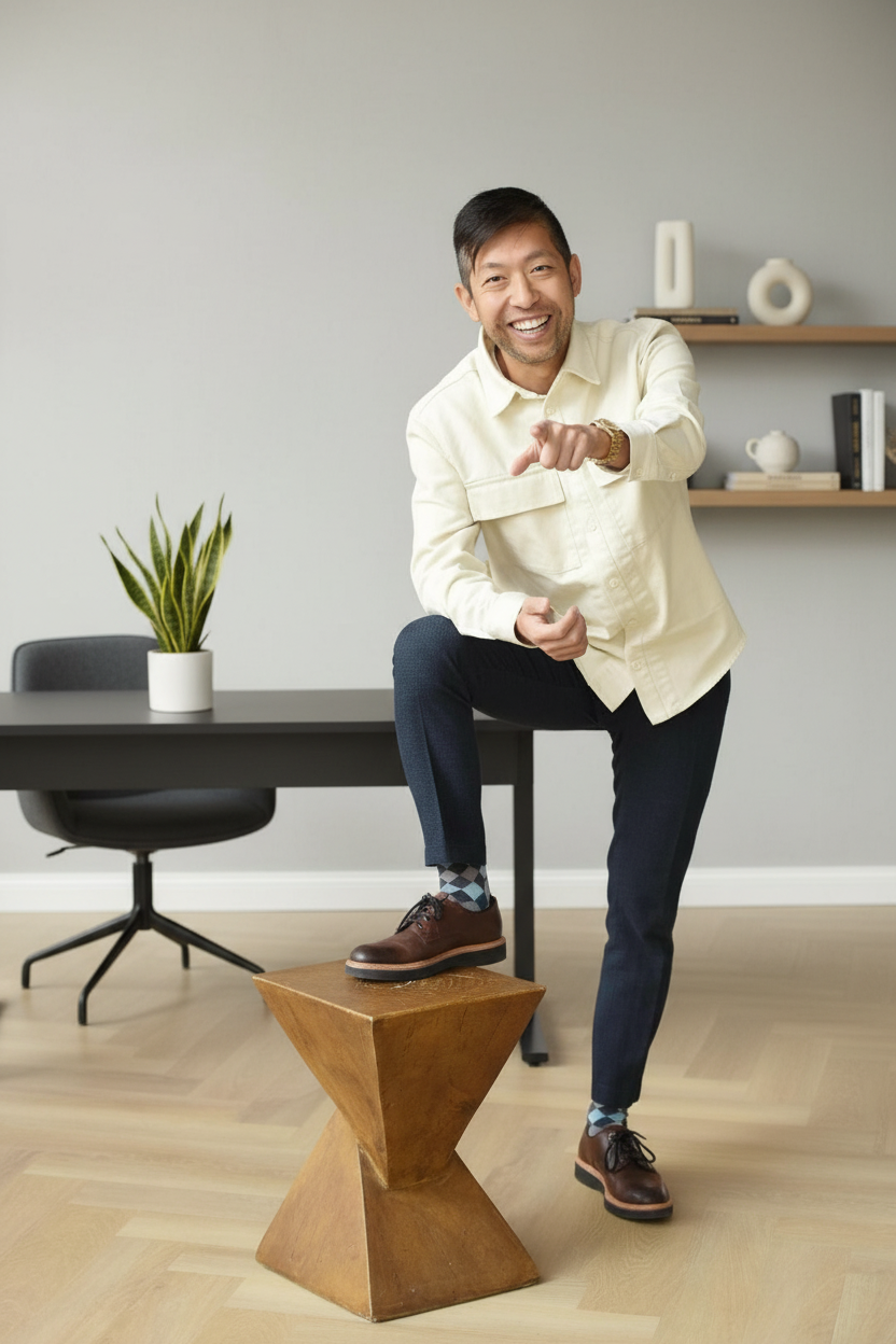 Kirby Chan, Broker, seated in an office